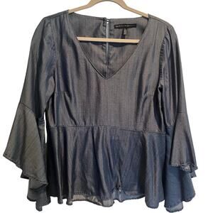 White House Black Market Chambray Peplum Top Size 4